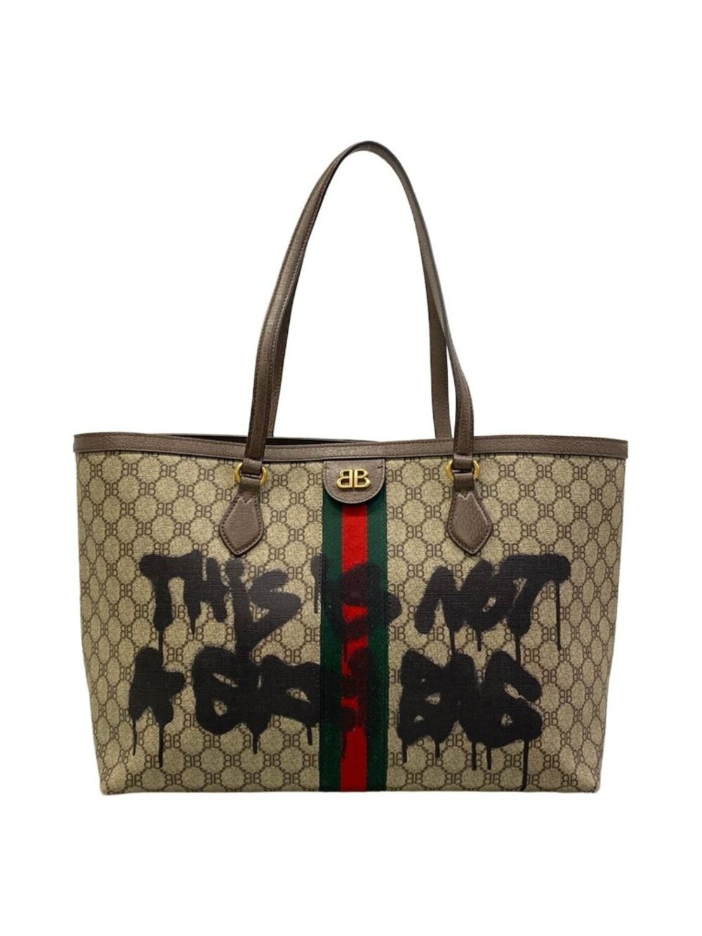 Gucci Tote Bag Hacker Medium Beige Dark Brown Multi Collaboration Leather